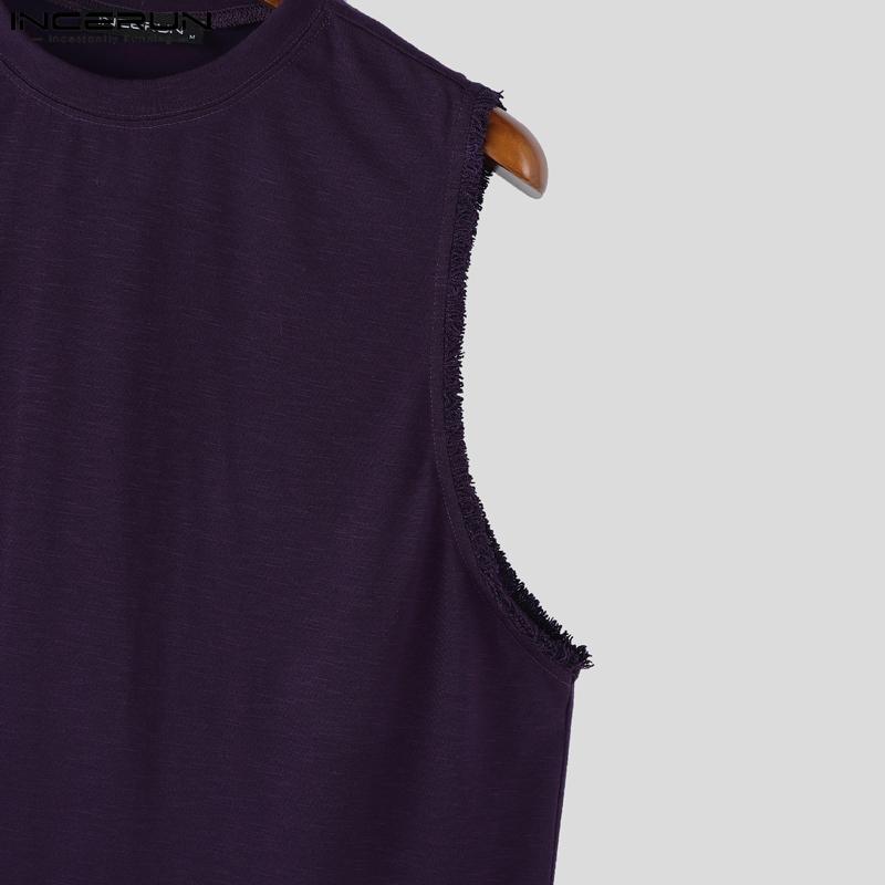 INCERUN Summer Men O Neck Tassel Sleeveless Casual Loose Tank Tops