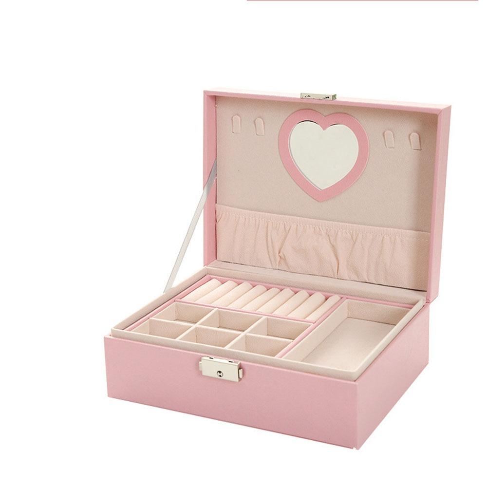 Large Capacity Double Layer Jewelry Box PU Jewelry Display Case Practical Cosmetics Box Rings