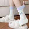 Soft Plush Sleep Socks Bowknot Warm Home Socks Simple Middle Tube Socks  Cold Weather