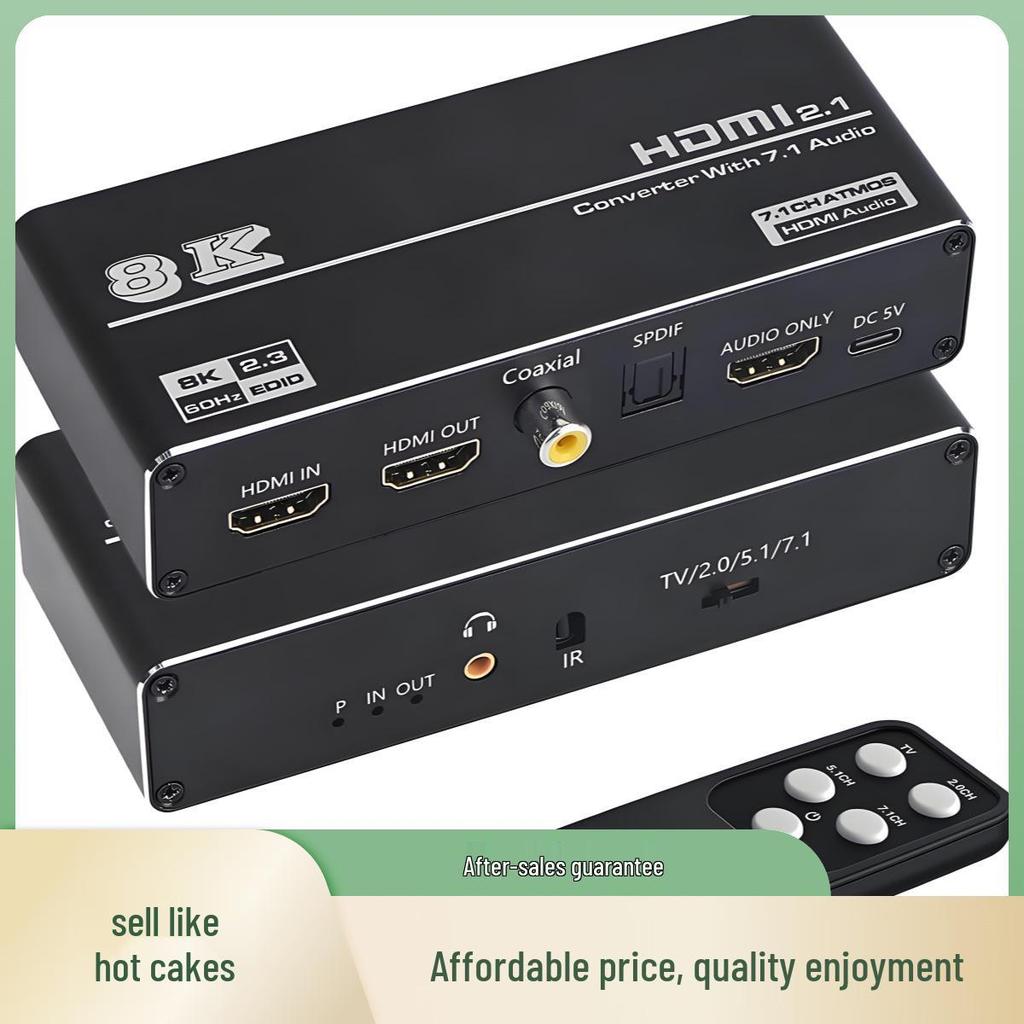 8K HDMI Audio Extractor, 4K120Hz, HDMI 2.1 HDR, 7.1 Surround, VRR, ALLM, HDCP 2.3.