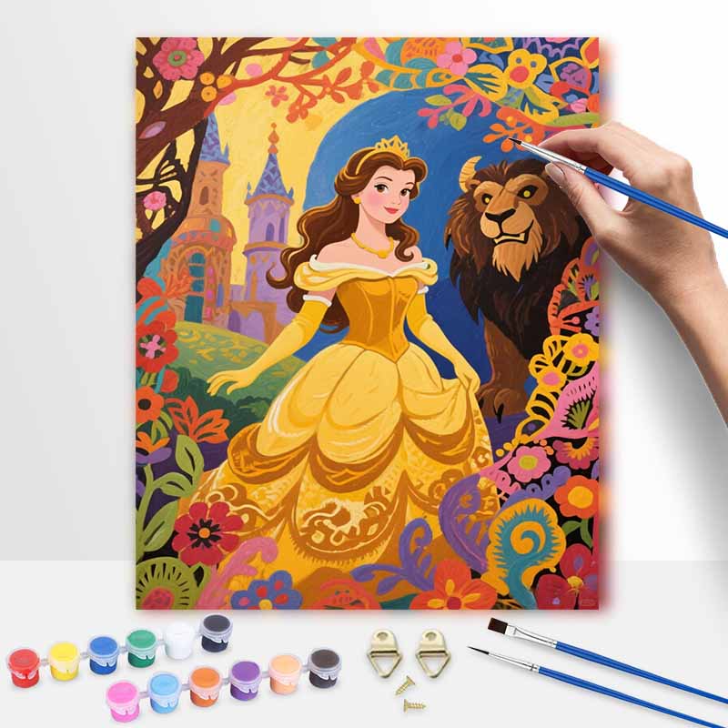 Disney digital oil painting beauty and beast fairytale hand painting home decoration painting