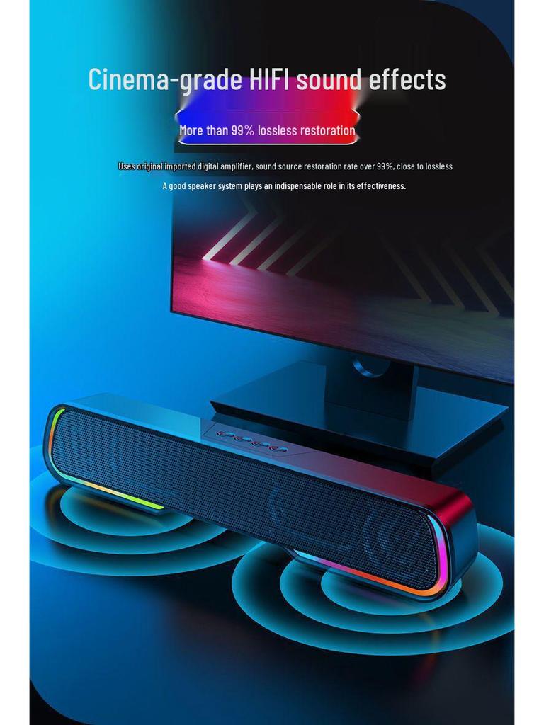 RGB Bluetooth Speaker: Wireless Luminous Portable Long Strip Desktop Sound Bar