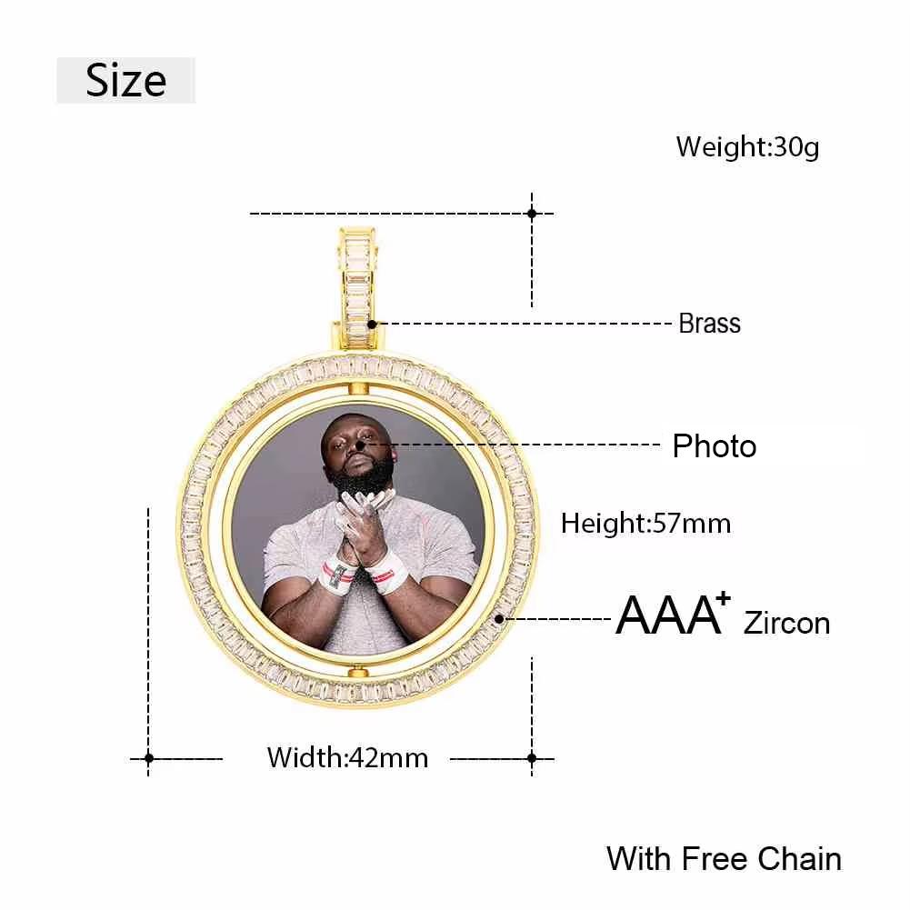 Fashion Memory Jewelry Gold Plated Hip Hop Picture Necklace Iced Out Jewelry Men Women Sublimation Blanks Custom Photo Pendant