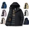 Men's Winter Hooded Thickened Jacket Outdoor Windproof Waterproof Warm Mid-Length Jackets Zip-Up Casual Coat for Male