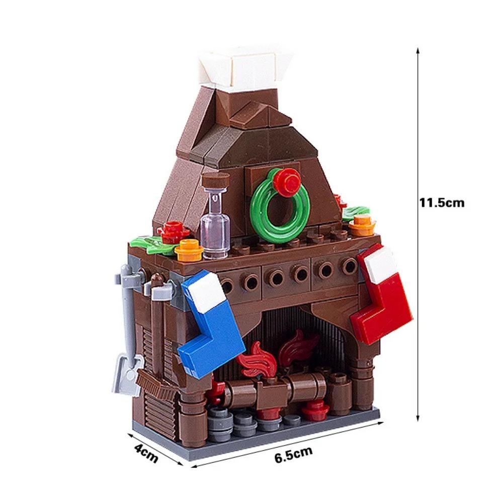 MOC City Christmas Building Blocks Figure Elk Sleigh Tree Garland Cape Coat Fireplace Candy Cane Snack Stand DIY Gift Toys K032