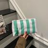 Striped PVC Makeup Bag Waterproof Washable Zipper Cosmetic Pouch Durable for Women Vacation Skincare Storage