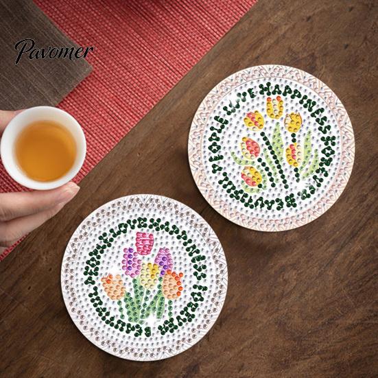 Набор «Блестящий Dot Art» 6 шт., Тюльпан, Подставки под стаканы «Картина стразами», Набор для творчества, Декоративный держатель для хранения с кристаллами, Подставки с бусинами, Инструменты,
