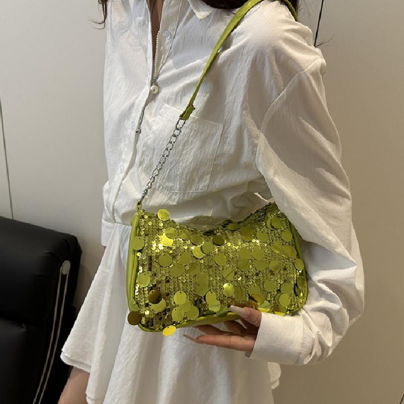 Simple Solid Color Sequin Design Women Shoulder Chain Bag For Casual Urban Outings