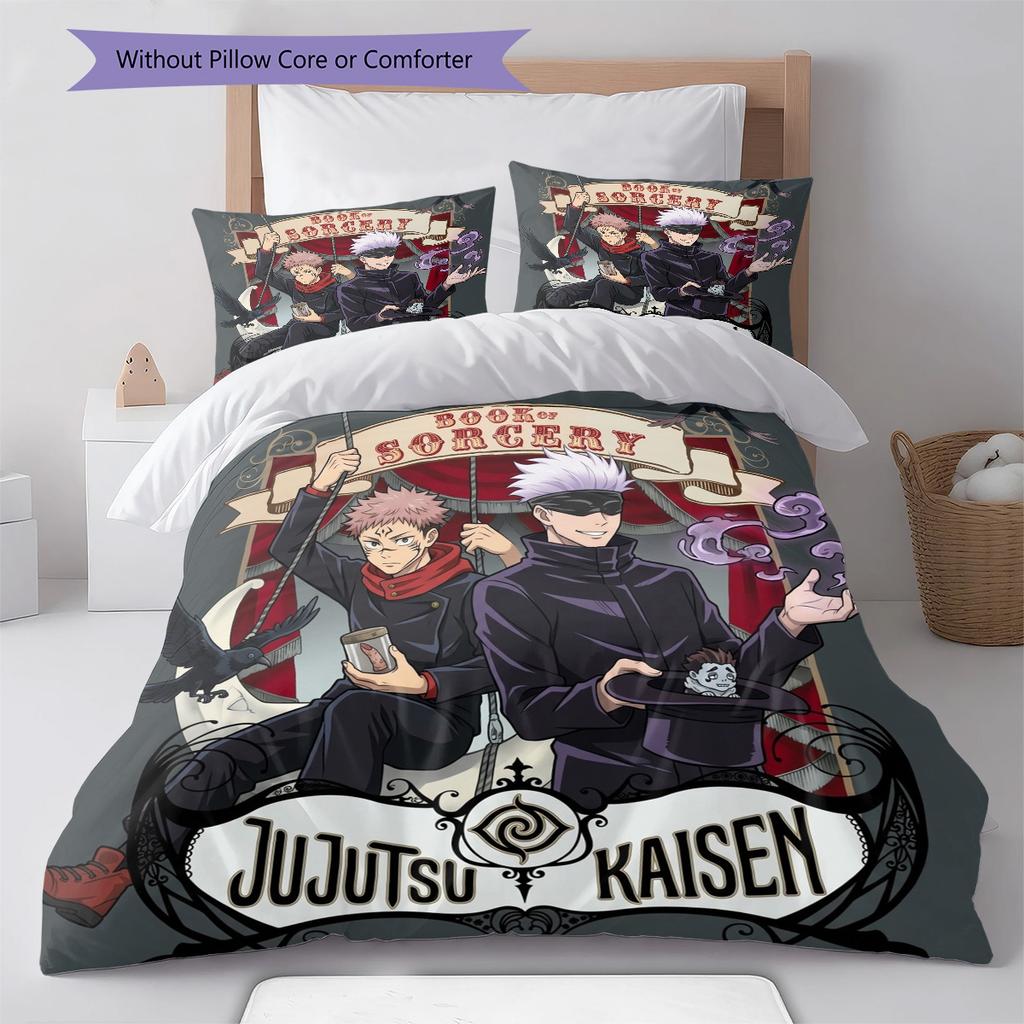 Jujutsu Kaisen Pattern Bedding Quilt Set Quilt Cover Pillowcase Home Birthday Gift(1 * duvet cover + 2 * pillowcase, without core)