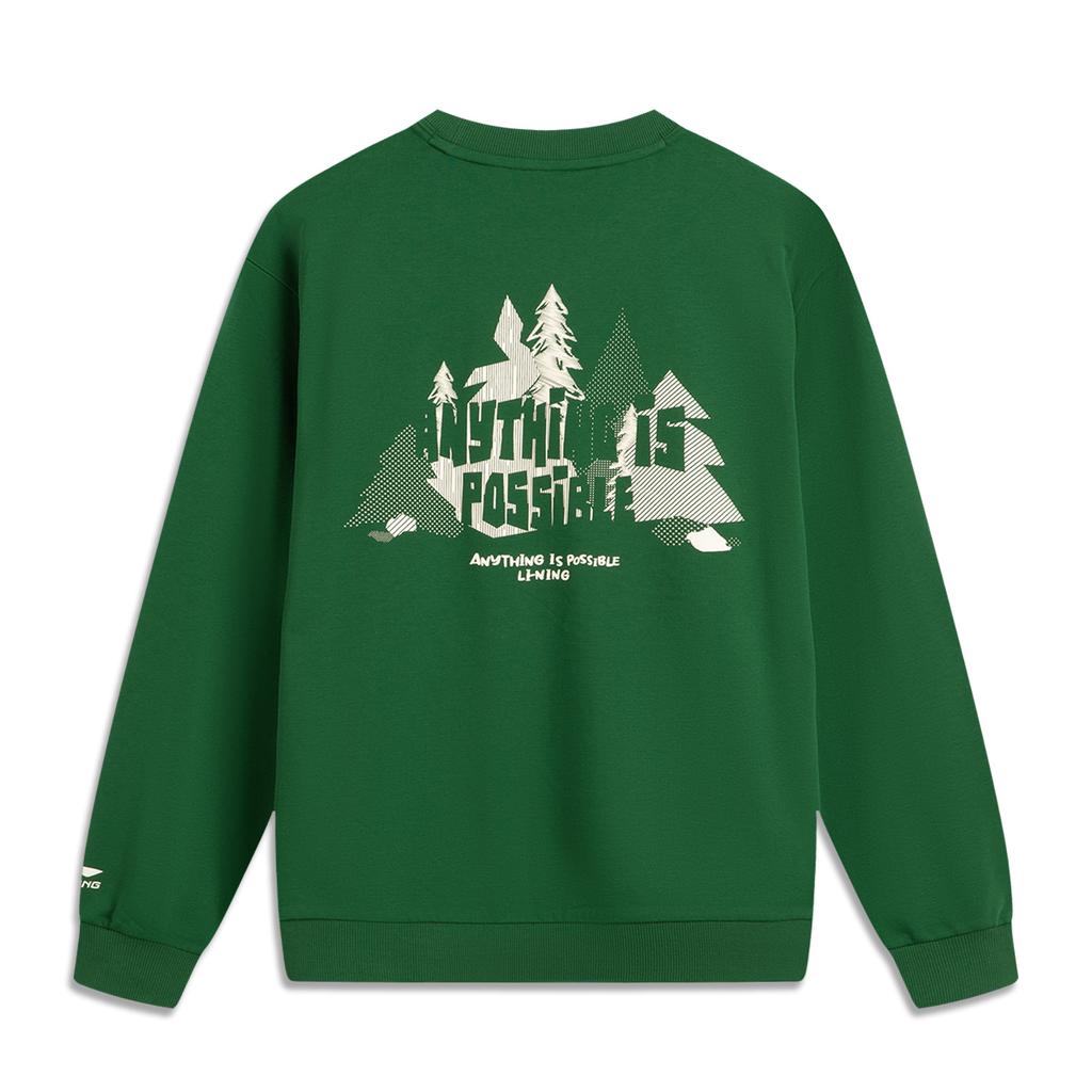 Li-Ning Модный универсальный свитер с круглым вырезом Dopamine Letter с длинным рукавом из флиса, трикотажная мужская толстовка Eden-Green AWDV377-4