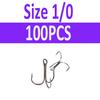 100pcs Multiple Size Treble Hooks Fishing Hook for Lures Size 12 10 8 6 4 2 1 1/0 2/0 3/0 4/0 5/0 Black Color [YG0001]