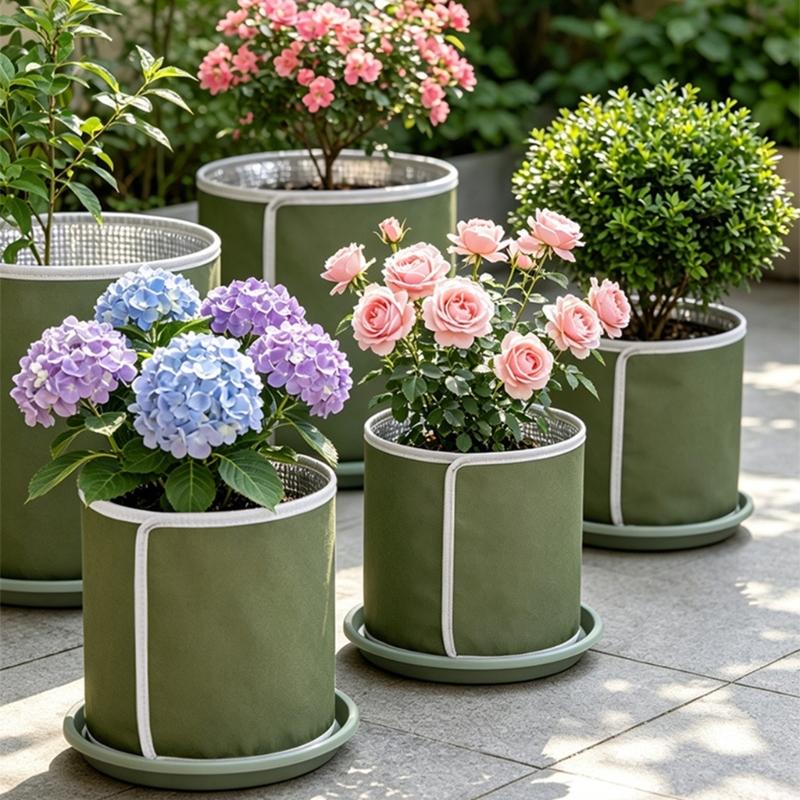 Reflective Flower Pot Cover Set of 3 with Fabric Shell for Windowsill Display, Balcony Use, and Outdoor Pot Care