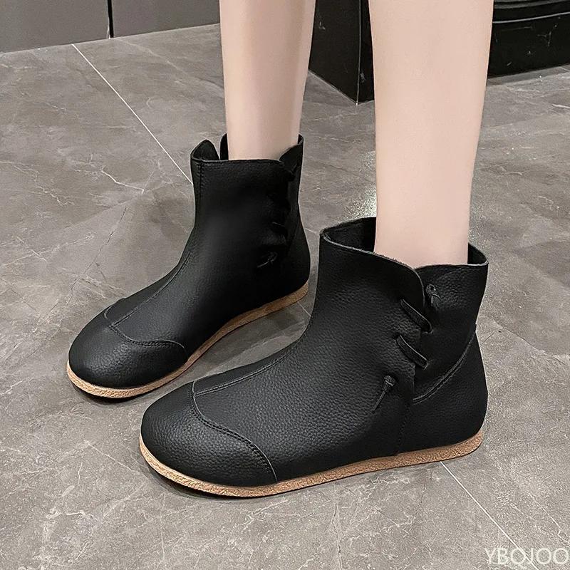 Модные женские ботинки, короткие ботинки с плоской подошвой, осенние, новые, мягкая подошва, ретро, индивидуальность, простые, удобные, противоскользящие, трендовые, модные ботинки