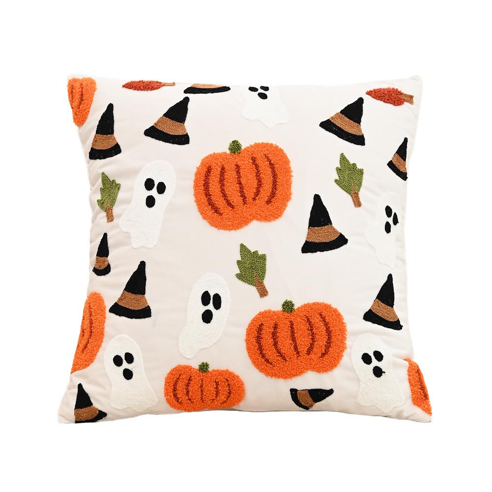 Halloween Pillow Cover, Halloween Embroidery Pillowcase, Family Party Pumpkin Decoration Pillowcase, Cushion Cover
