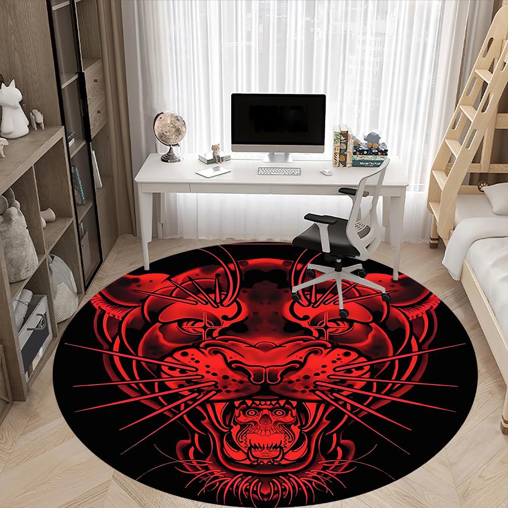 1pc Tiger Skull Office Round Area Rug, Mat Suitable For Office, Under Office Chairs Bedroom Living Room Home Decor, Room Deco