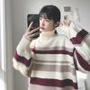 Autumn Winter High Collar Women's Sweater  New Loose Pullover Sweaters Warm  Stripe Vintage Sweater