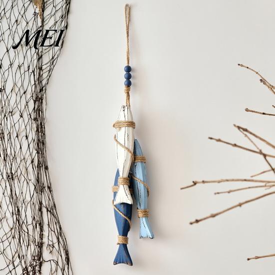 Handmade Hanging Wall Art 1/2Pcs Bohemian Wooden Starfish Decoration, Fish Ornament, Entryway Decorations Coastal Nautical Pendant for Home