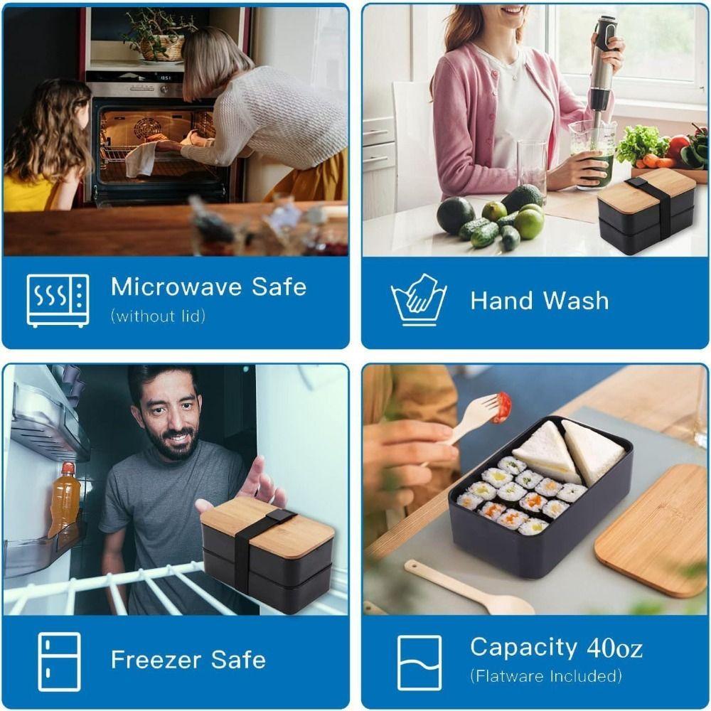 Wooden Cover Japanese Bento Box 1200ML Food Container Outdoor Divided Lunch Box For Kids