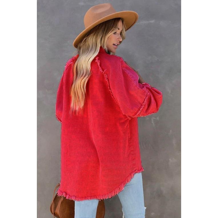 GMXIA Осенняя джинсовая куртка с длинным рукавом для женщин, моющаяся куртка средней длины свободного кроя с бахромой