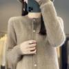 Women's Round Neck Cashmere Cardigan, Qinghe Cashmere, 30% Cashmere 70% Wool, Winter Knitted Pullover Autumn Sweater Cashmere Sweater