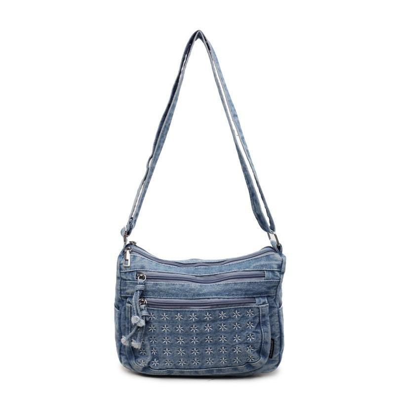 Womens Vintage Denim Shoulder Bag Casual Crossbody Soft Medium Size Travel Purse In Black Blue Navy