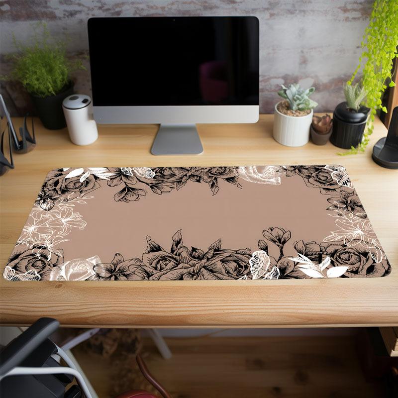 Brown Flowers Mouse Pad Large Game Computer HD Keyboard Pad Art Desk Mat Rubber Non-Slip Office Mousepad Table Accessories Gift