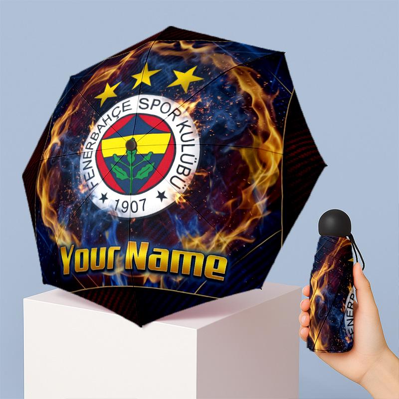 Fenerbahçe FC Manual Five Fold 8 Rib Umbrella Support Custom Text, Lightweight Travel Umbrella