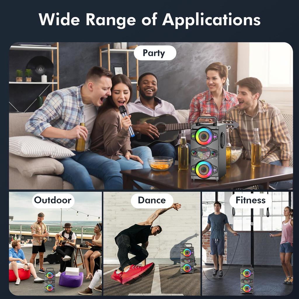TOPROAD 60 Вт Bluetooth-динамики Портативный беспроводной громкий бумбокс Уличный динамик для домашней вечеринки с сабвуфером FM-радио Светодиодная подсветка Микрофон Пульт дистанционного управления