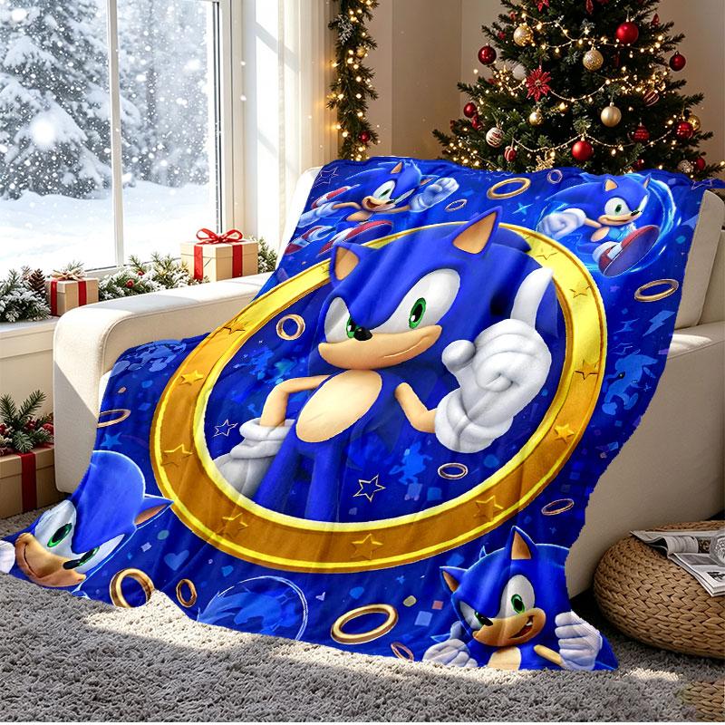 Sonic Pattern Blanket for Home Decoration, Bed, Sofa, Car Travel, Camping, Suitable for All Seasons, Birthday Christmas Gift