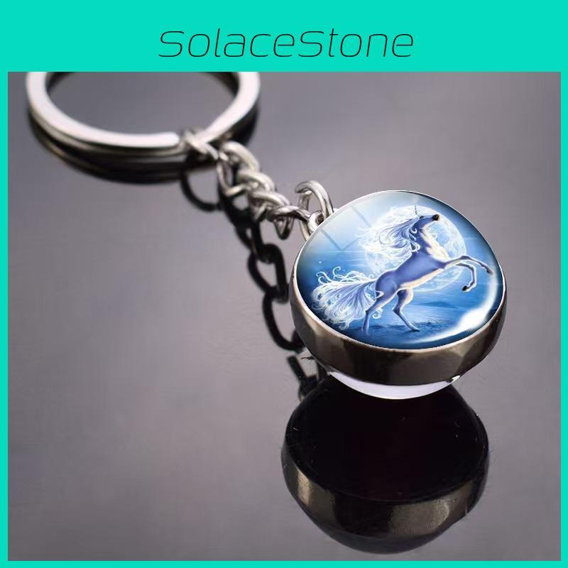 Ожерелье с подвеской-единорогом и круглым стеклянным шармом из цинкового сплава для элегантных украшений