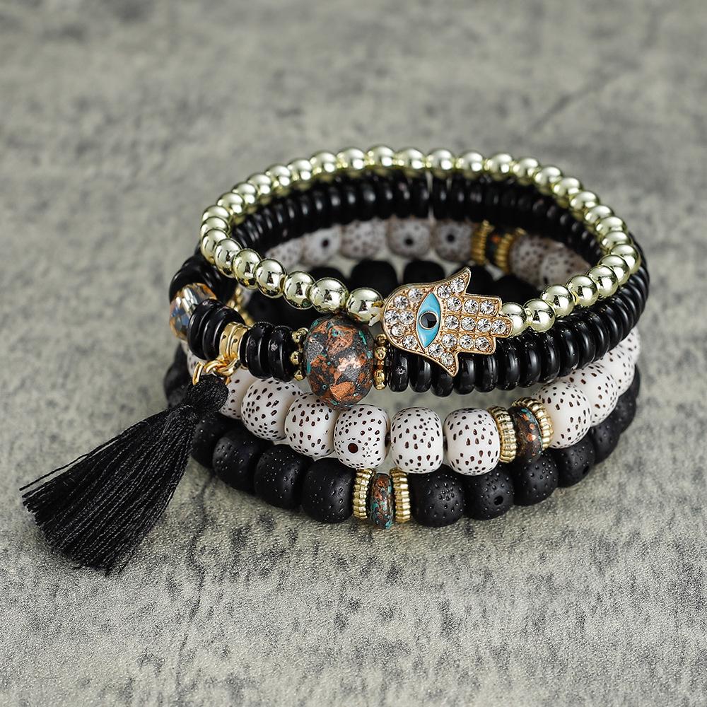 Богемский многослойный браслет из бисера с кисточками и ладонью от сглаза для мужчин и женщин