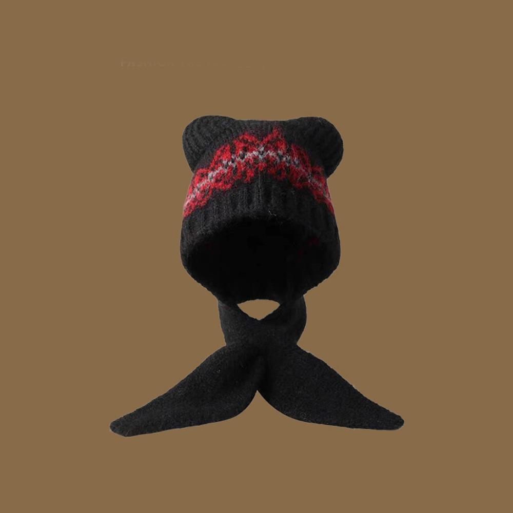 Ethnic Style Jacquard Knitted Hat Fair Isle Style Printing Knit Cap Cute Bear Ears Beanies Outdoor