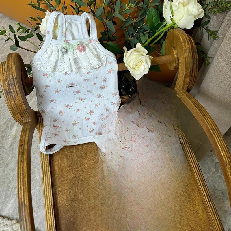 Pet Spring Cherry Jumpsuit Belly Clothes Air Conditioning Clothes Cat Cute Small Dog Bibi Teddy Home Sleepwear