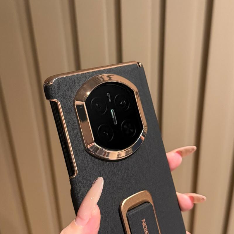 Чехол для Huawei Mate X7 Изящная кожаная Автоматически втягивающаяся полоса-держатель для пальца Поворот на 270° Металлическая подставка Защитная крышка с двойным шарниром