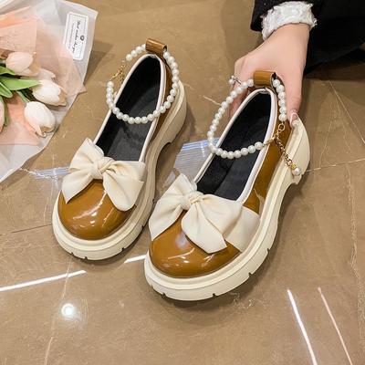 Водонепроницаемые небольшие кожаные туфли для женщин на весну и осень, толстая подошва, квадратный каблук, французские туфли Мэри Джейн, одинарные туфли с бантом