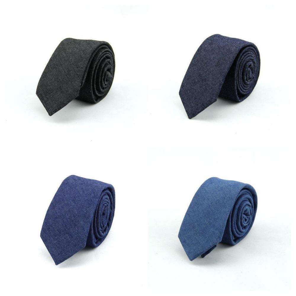 Adjustable Jean Fabric Tie Narrow Retro Cravat Simple Denim Men Necktie Suit Accessories