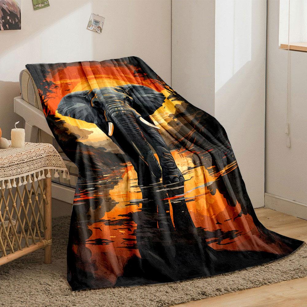 African Elephant Sunset Blanket bedroom Blanket for Livingroom Couch lunch break Soft throw for Friend's festival Gift