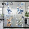 Cute Cartoon Penguin Stickers 4Pcs Christmas Static Window Clings, Blue Santa Snowman Reindeer Seasonal Home Accents Stickers, Reusable Double