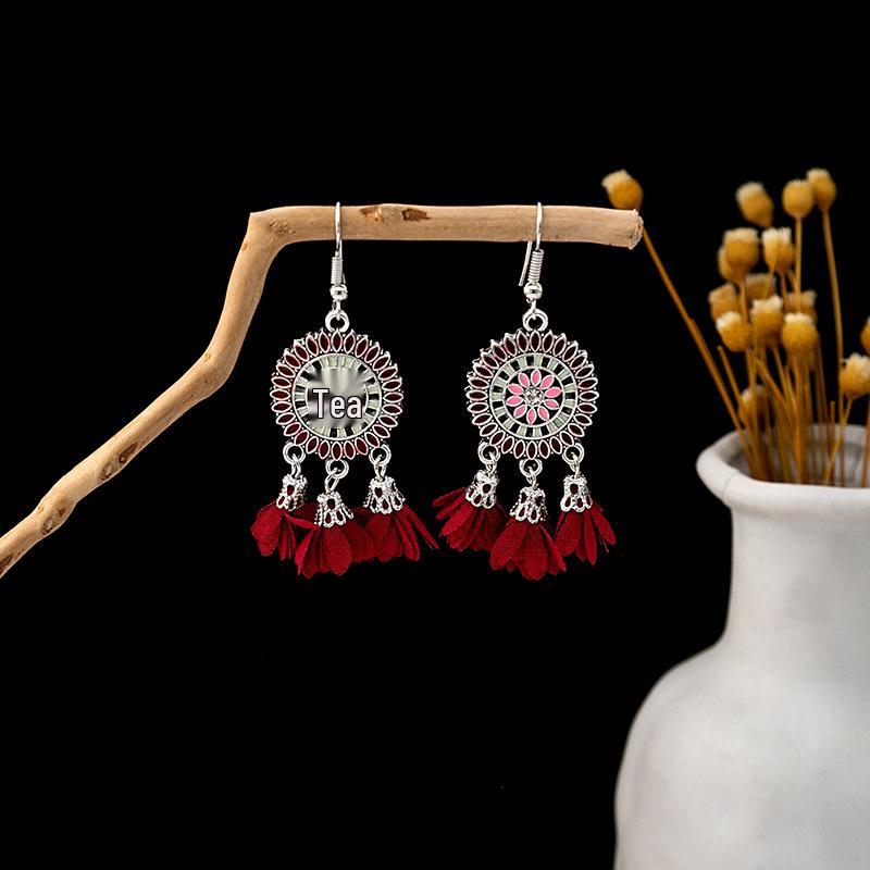 Богемные этнические длинные серьги-подвески с металлическими кисточками