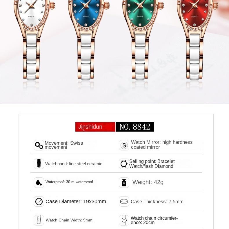 JINSHIDUN Brand Watches Swiss Watch Quartz Movement Fashion Waterproof Thin Women's Watch Women