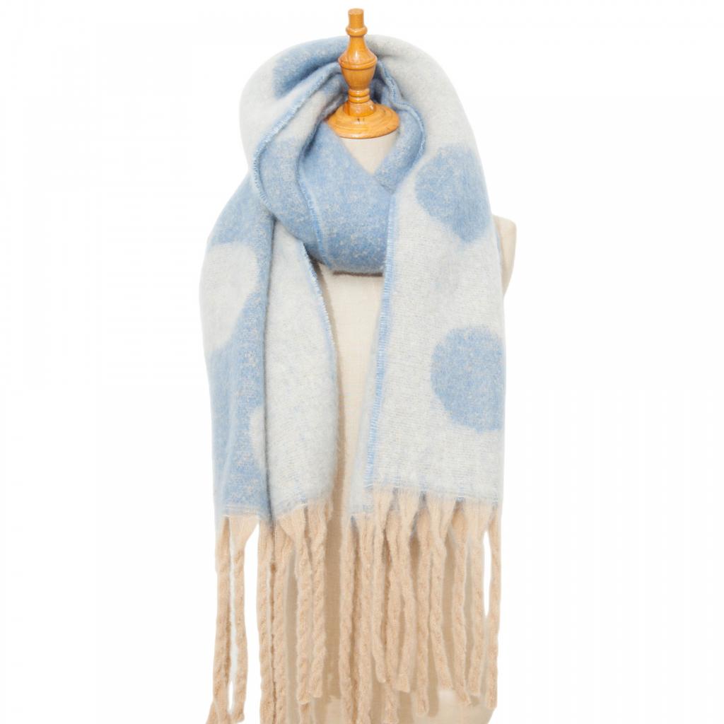 Женская теплая шаль осень-зима толстый кисточкой цветной шарф в крупный горошек