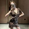 Сексуальное платье с v-образным вырезом и леопардовым принтом, модное платье с крестом, нерегулярное платье, темпераментное платье