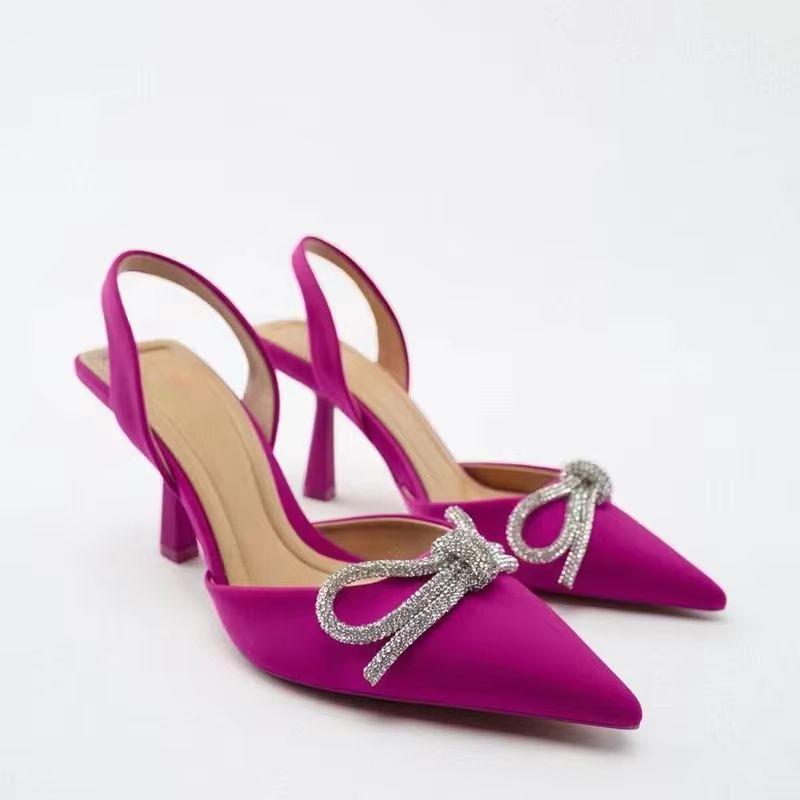 Черные женские модные туфли-лодочки на высоком каблуке с бантом, заостренные сандалии на каблуке, женские туфли-лодочки, элегантные туфли-лодочки, розово-синие вечерние туфли на каблуке