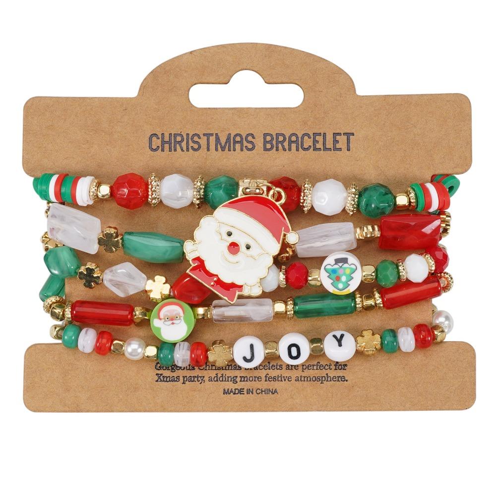 5Pcs Snowman Christmas Bracelet Multi-Layer Stacking Rope Chain Bangle Beaded Bracelet Gifts