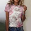 2024 Summer Round Neck Short Sleeve T-shirt Fashion 3D Printed Kitten Women's Top Fashion Pullover Casual Loose T-shirt