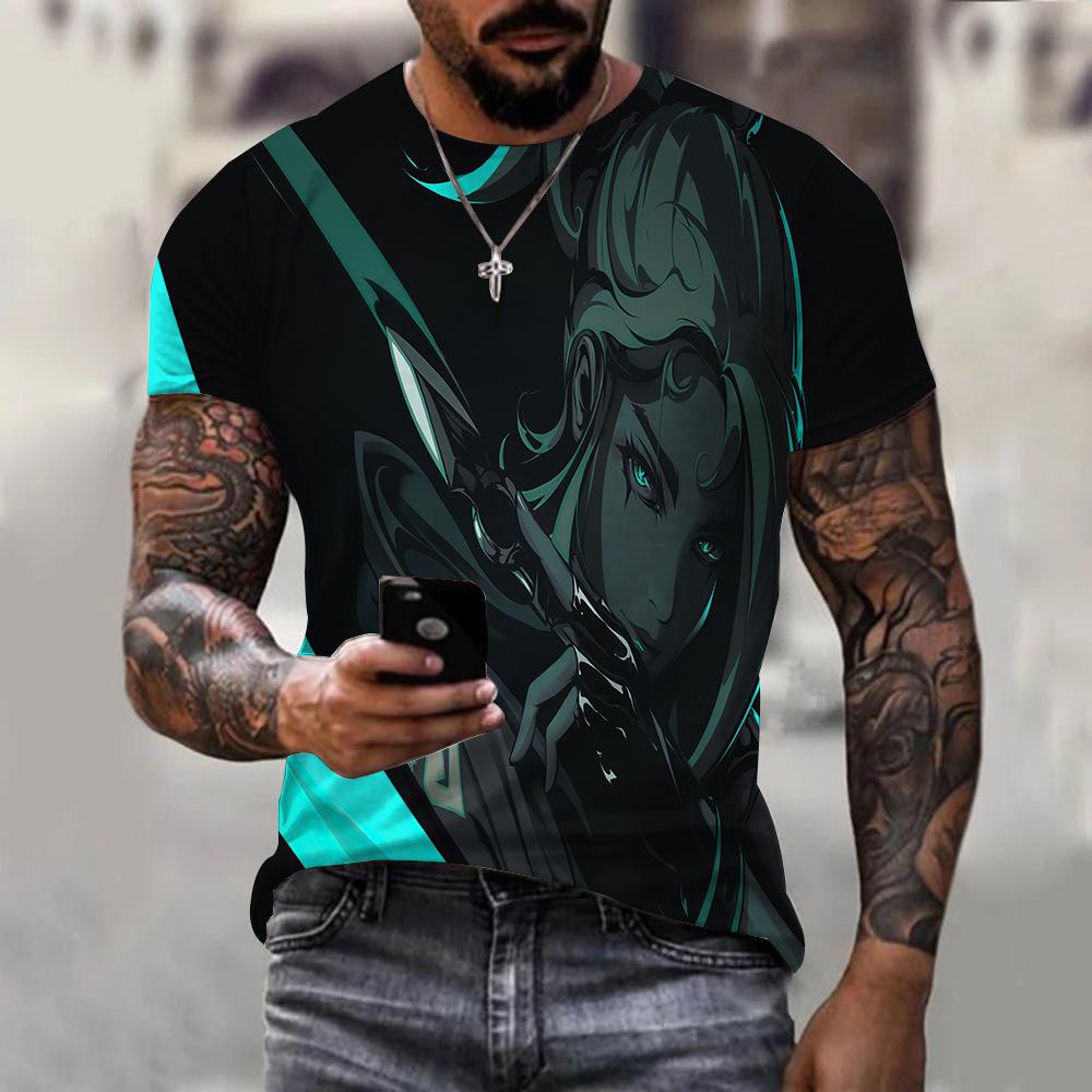 Крутая трендовая футболка с аниме-принтом, персонализированная футболка с круглым вырезом и короткими рукавами, летняя мода