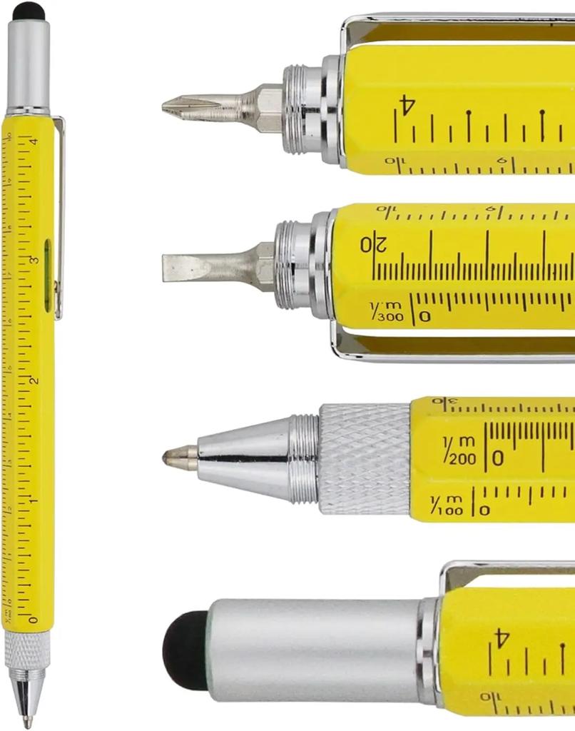 Подарки Мультиинструмент Ручка 6 в 1 Ручка-стилус - Ручка-отвертка с линейкой, уровнем, шариковой ручкой с черными чернилами (Серебряный)