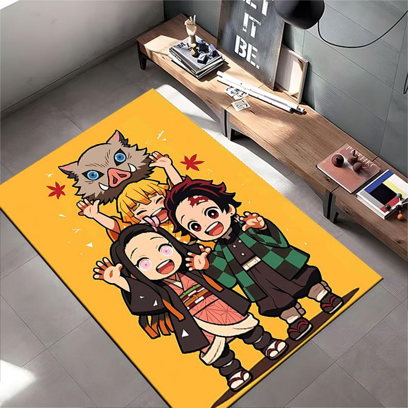 Cute Anime Characters on Yellow suitable as a non-slip mat for the living room or bedroom sofa