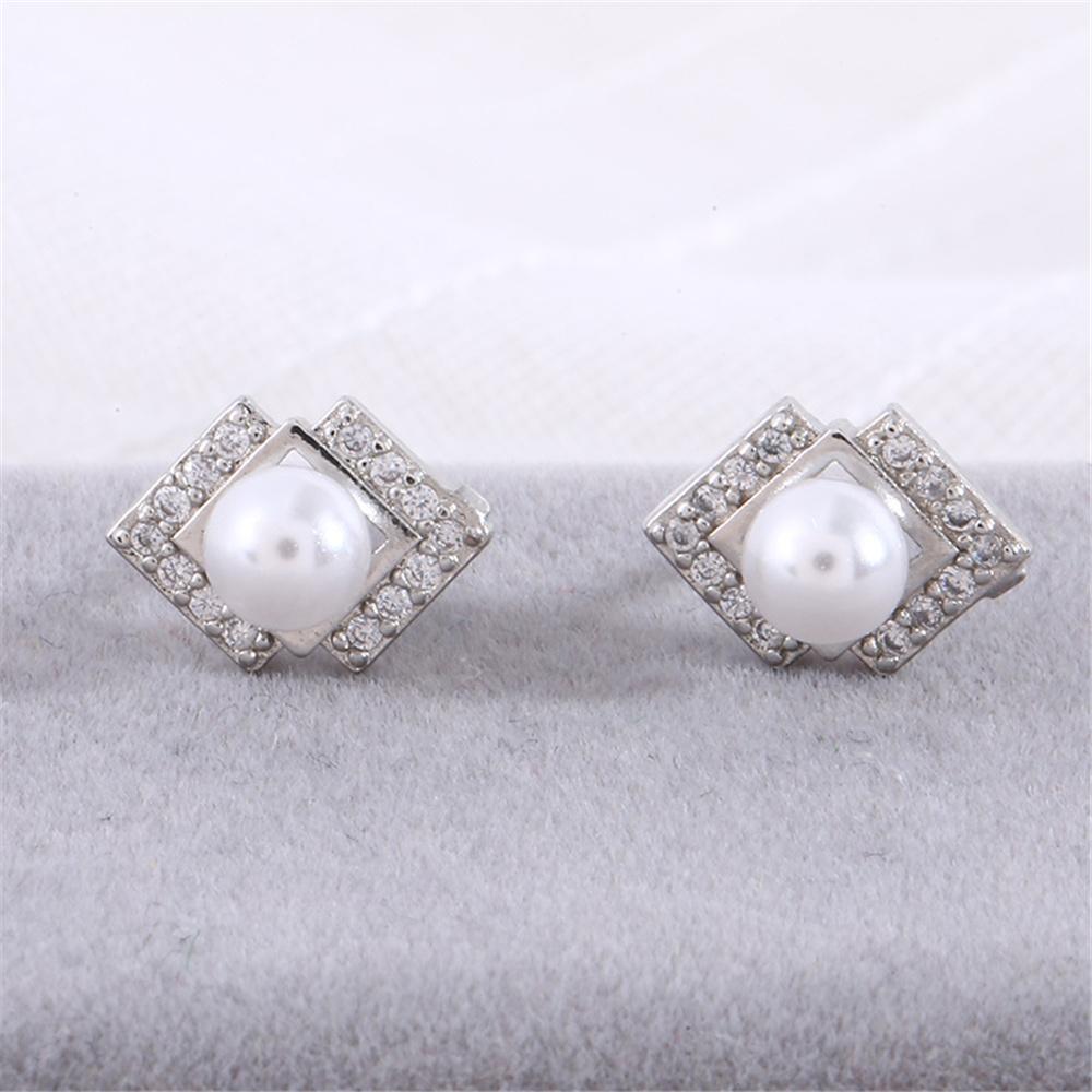 Elegant Female White Zircon Pearl Charm Gold Silver Color Stud Earrings For Women Vintage Wedding Jewelry