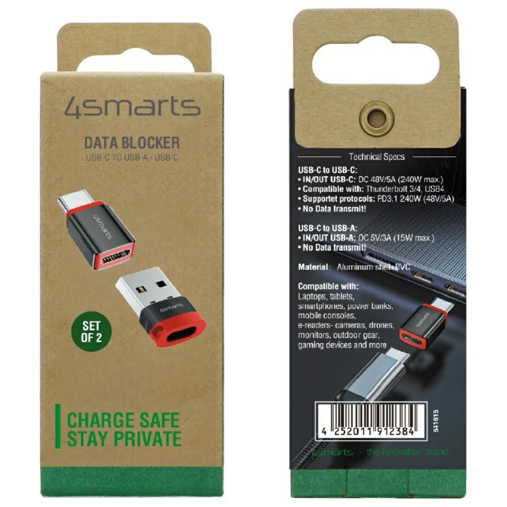 4smarts Data Blocker USB-C to USB-A/USB-C Adapter Black 2pcs